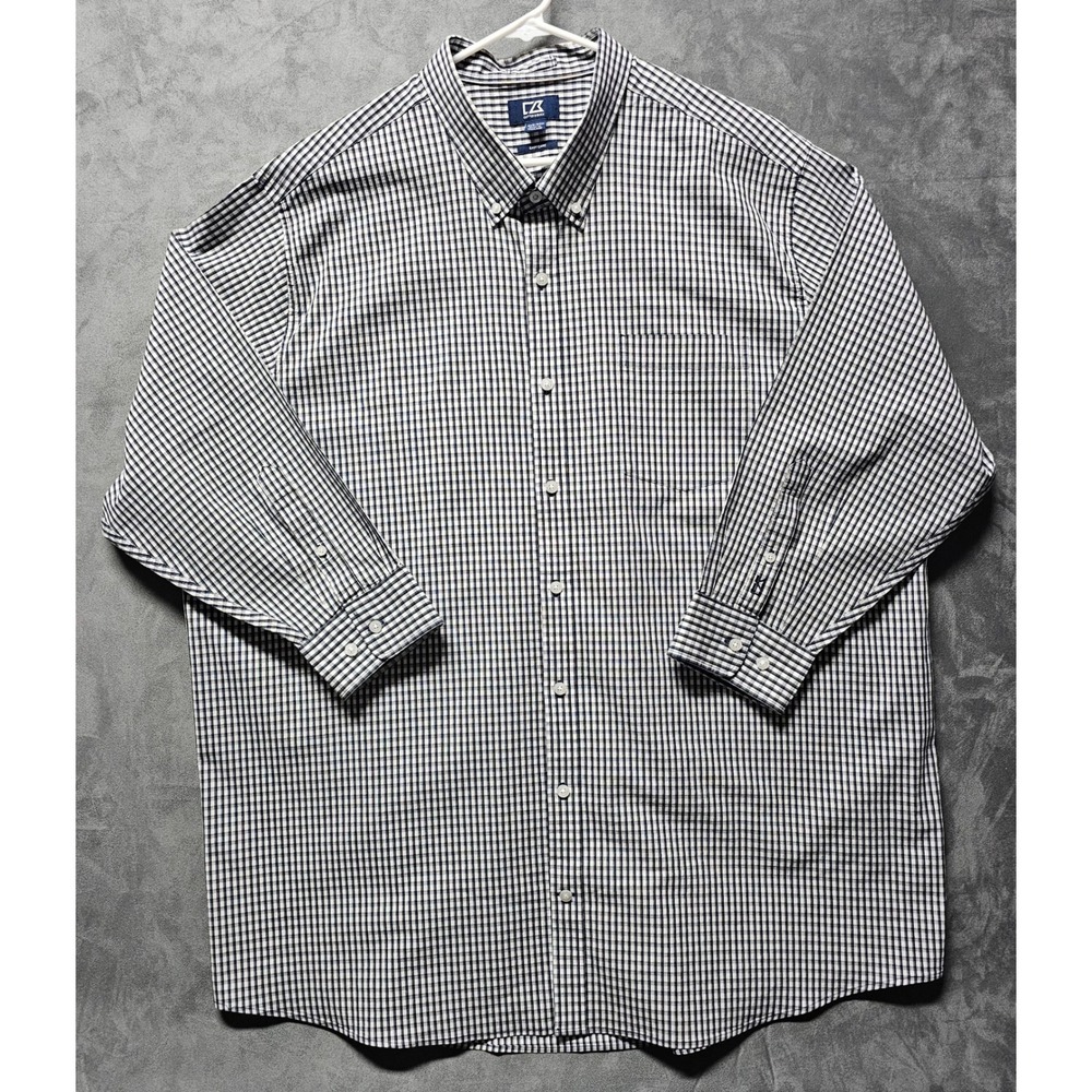 Cutter & Buck Mens 3XB Navy White Check Easy Care Stretch Button Down Shirt - Picture 3 of 9